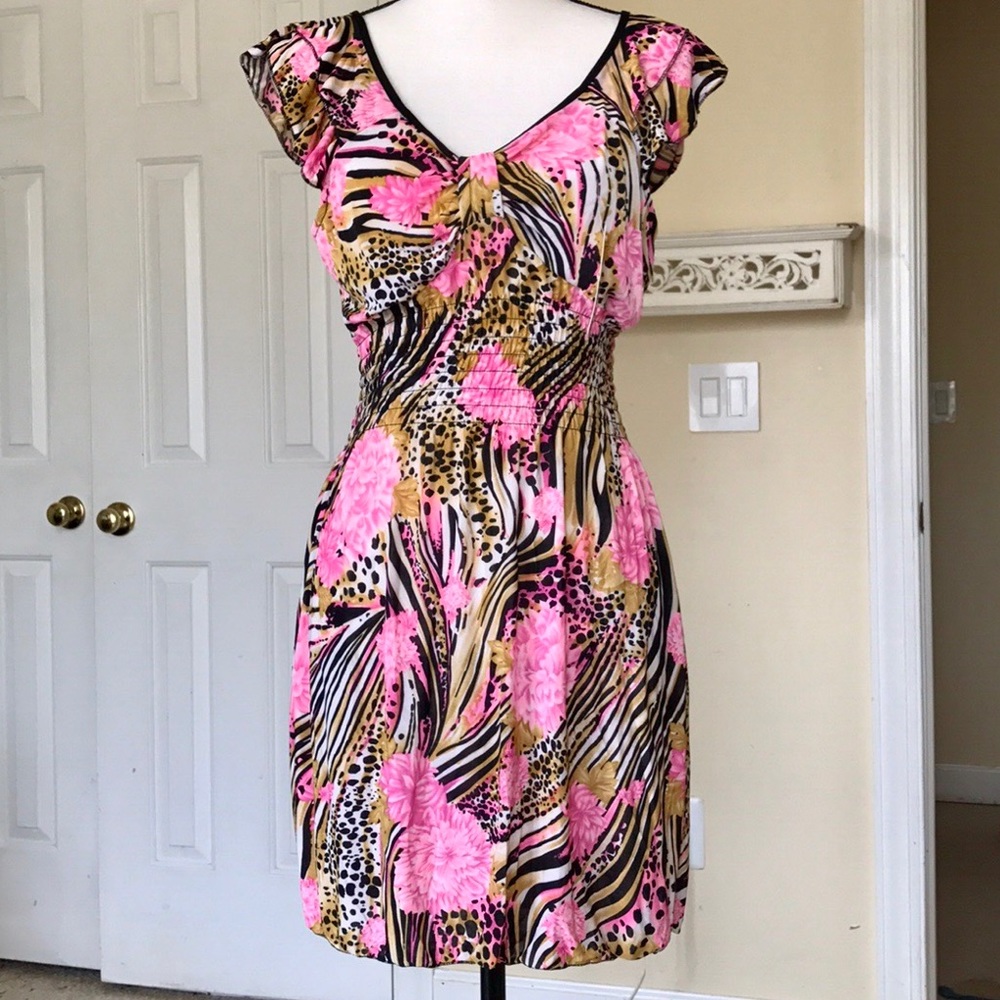 YPP EMBROIDERED MULTI ANIMAL PRINT SHORT SLEEVE ABOVE KNEE DRESS